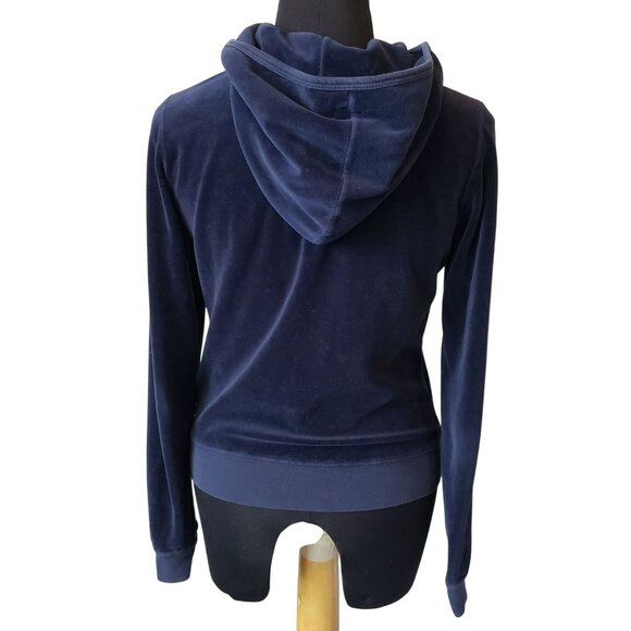 Juicy Couture Navy Blue Velour Track Suit Full Zip Hoodie Sweatshirt Y2K Style - Picture 8 of 10